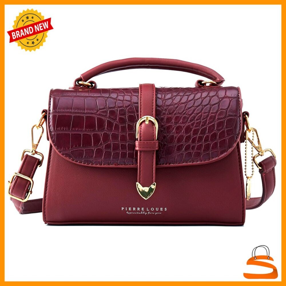 Medium Retro Crocodile Embossed Faux Leather Satchel Crossbody Shoulder Bag